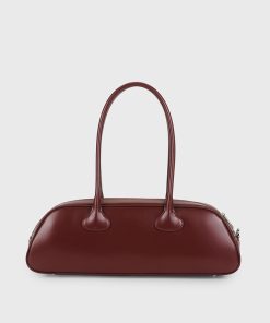 Women's Minimalist Zipper Shoulder Baguette Bag in Genuine Leather