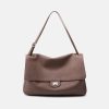 Women's Full-Grain Leather Pebbled Flap Lock Shoulder Bag