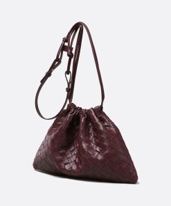 Women's Vintage Woven Leather Drawstring Cloud Crossbody Bag