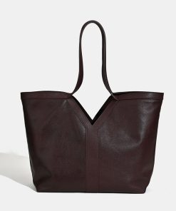 Women's Minimalist Genuine Leather V-Shaped Tote Bag
