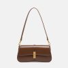 Women's Genuine Leather Lock Buckle Crossbody Shoulder Baguette Bag In Vintage
