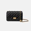 Women's Genuine Leather Quilted Button Chain Shoulder Crossbody Bag