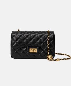Women's Genuine Leather Quilted Button Chain Shoulder Crossbody Bag