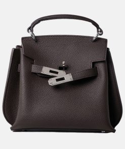 Women's Vintage Genuine Leather Top Handle Bag With Lock Closure