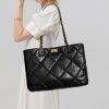 Women's Genuine Leather Quilted Chain Crossbody Shoulder Tote Bag