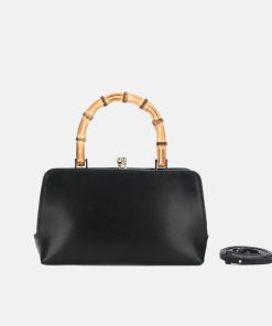 Women's Genuine Leather Bamboo Crossbody Top Handle Bag