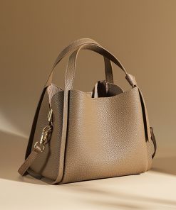 Women's Genuine Leather Minimalist Shoulder Bucket Bag