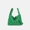Women's Woven Leather Hobo Bag with Zipper Closure and Double Handles