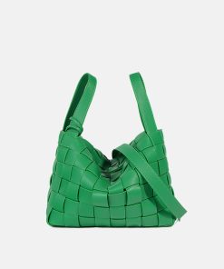 Women's Woven Leather Hobo Bag with Zipper Closure and Double Handles