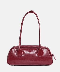 Women's Genuine Leather Zipper Shoulder Baguette Bag In Vintage