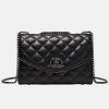 Women's Quilted Genuine Leather Rotating Lock Chain Shoulder Crossbody Bag