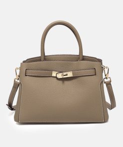 Women's Minimalist Genuine Leather Lock Clasp Crossbody Top Hand Bag