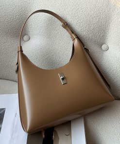 Women's Genuine Leather Lock Single Shoulder Hobo Bag