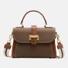 Women's Retro Genuine Leather Color Block Crossbody Top Handle Bag