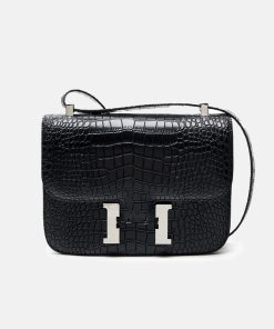 Women's Full-Grain Leather Croc Print H-Lock Crossbody Bag