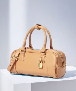 Women's Vintage Genuine Leather Lock-Closure Crossbody Top Handle Bag