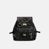 Women's Black Genuine Leather Quilted Backpack Bag