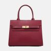 Women's Genuine Leather Lizard Pattern Top Handle Crossbody Bag with Lock Closure