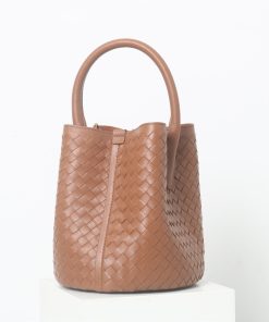 Women's Woven Genuine Lambskin Leather Top Handle Bucket bags