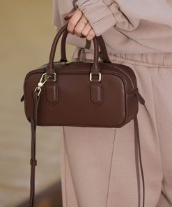 Women's Small Leather Minimalist Top Handle Shoulder Boston Bag