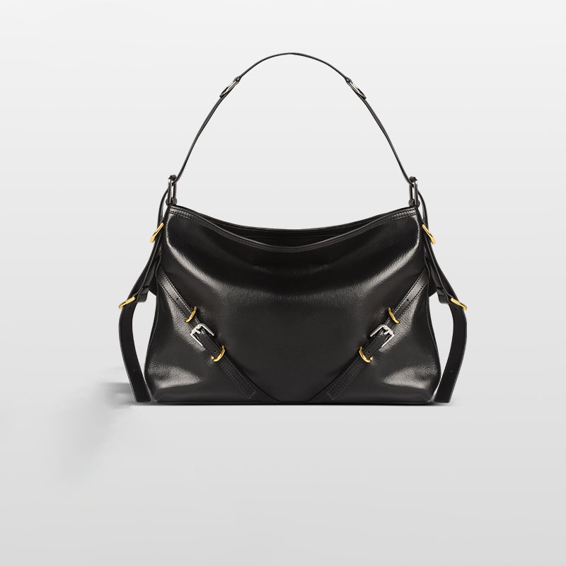 Women's Black Genuine Leather Minimalist Crossbody Shoulder Hobo Bags