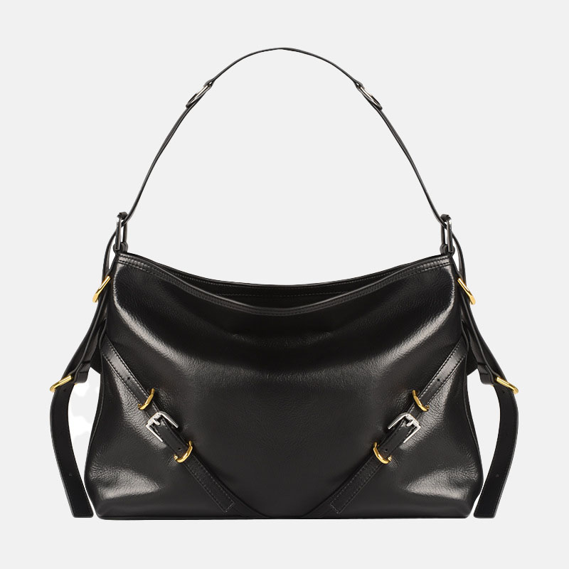 Women's Black Genuine Leather Minimalist Crossbody Shoulder Hobo Bags - Image 2
