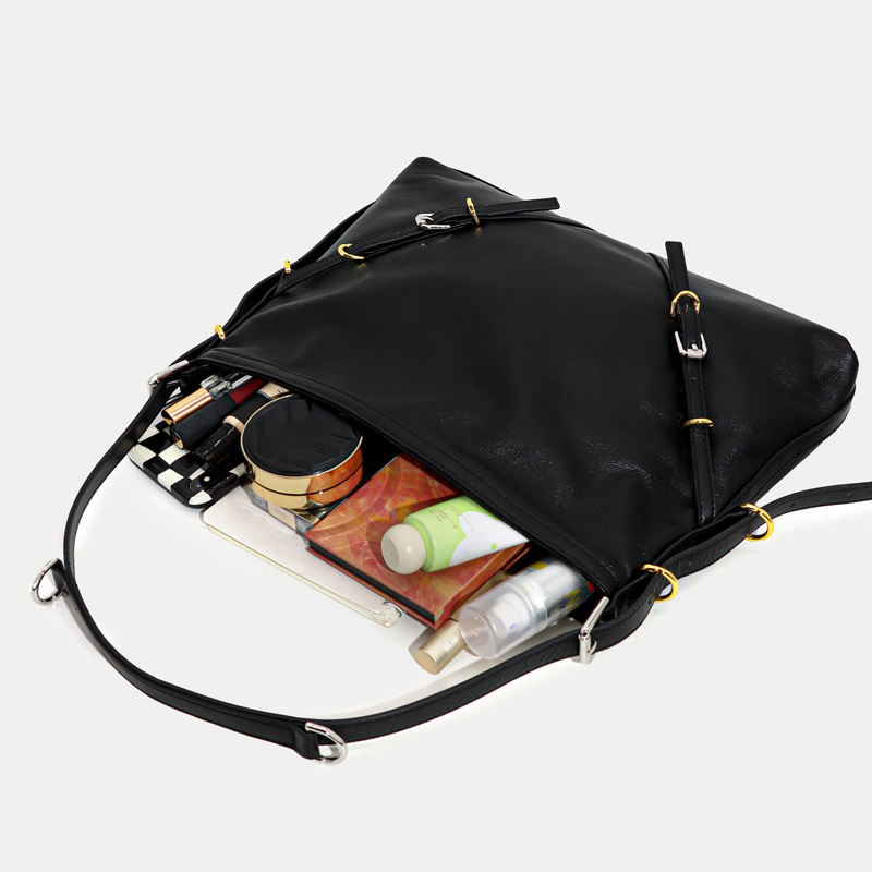 Women's Black Genuine Leather Minimalist Crossbody Shoulder Hobo Bags - Image 3