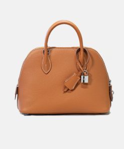 Women's Epsom Top-Grain Leather Shell Shaped Handbag In Silver Hardware