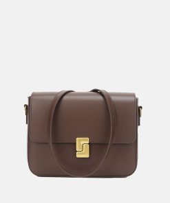 Women's Minimalist Leather Crossbody Shoulder Bag with Magnetic Closure
