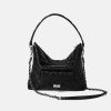 Women's Black Leather Quilted Crossbody Shoulder Hobo Bag