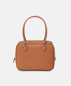 Women's Minimalist Top Handle Zipper Bag In Genuine Leather