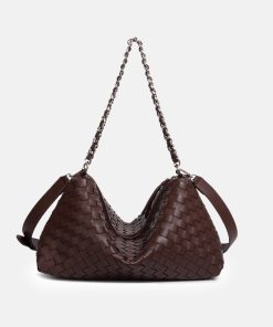 Women's Woven Genuine Leather Chain Strap Hobo Bag