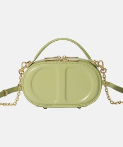 Women's Genuine Leather Minimalist Oval Box Crossbody Chain Handbag