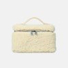 Women's Minimalist Genuine Leather Lamb Fur Crossbody Top Handle Bag