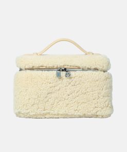 Women's Minimalist Genuine Leather Lamb Fur Crossbody Top Handle Bag