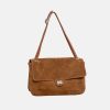 Women's Suede Flap Lock Shoulder Bag