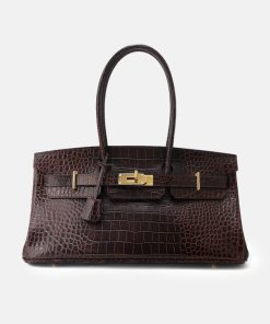 Women's Croc Embossed Full-Grain Leather Horizontal Top Handle Bag